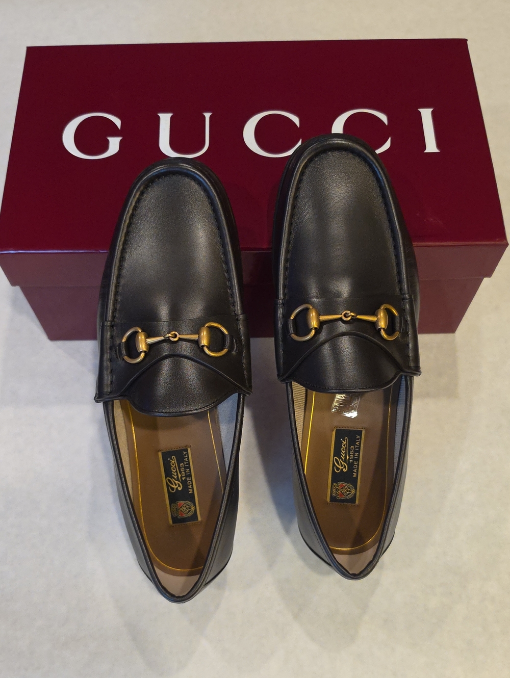 Gucci Dark Brown Leather Horsebit Slip-On Loafers with Gold Hardware